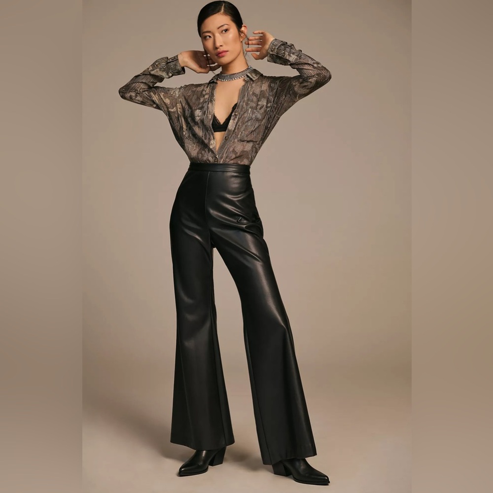 Anthropologie Hutch FAUX LEATHER Pants Flare Black Size 4